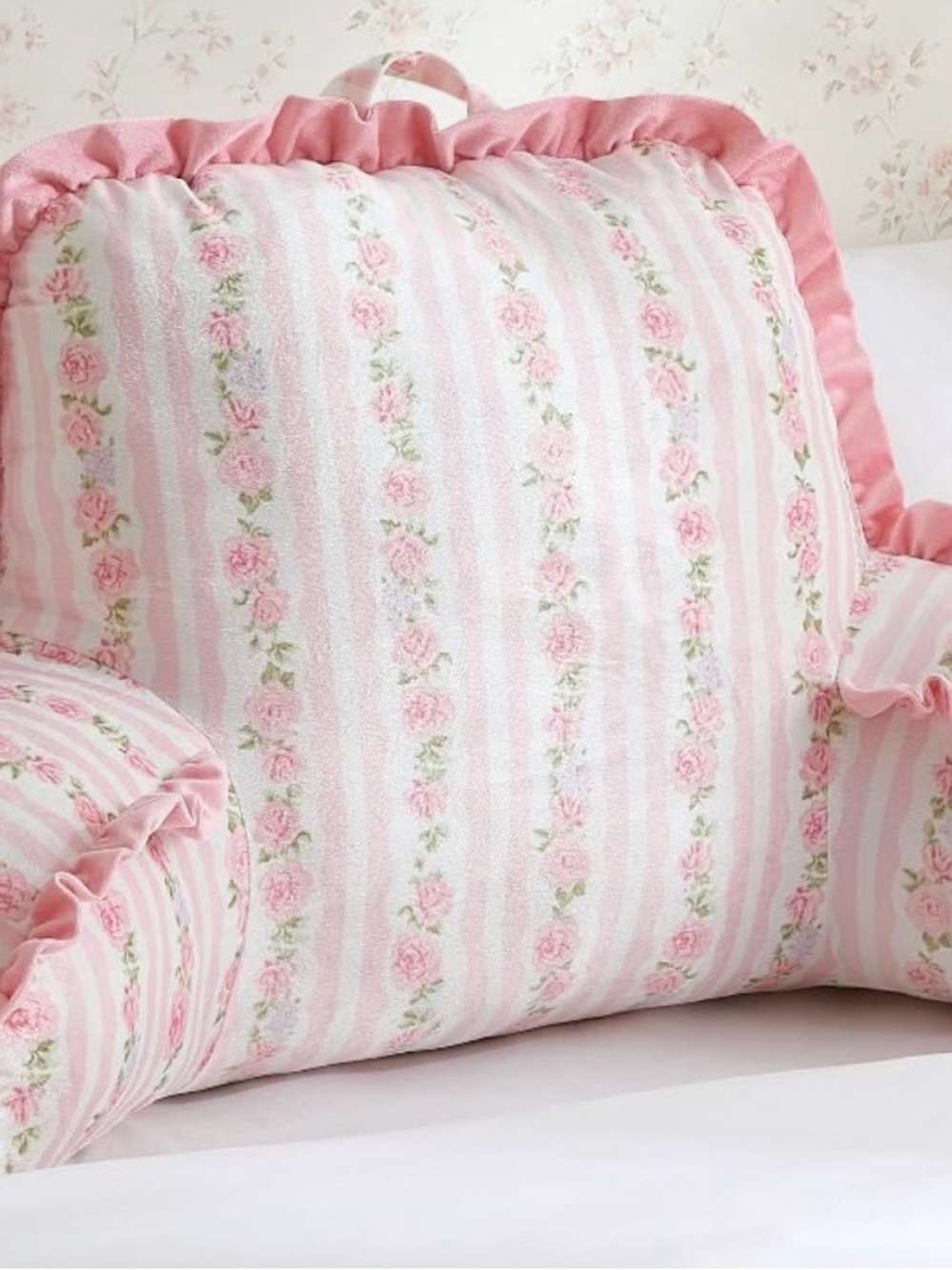 Pink Floral Stripe Shams with Ruffle Edge - Home Bedding